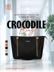 Crocodile Tote Bag Black with Chain - Bagbreez.pk