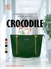 Crocodile Tote Bag Green with Chain - Bagbreez.pk