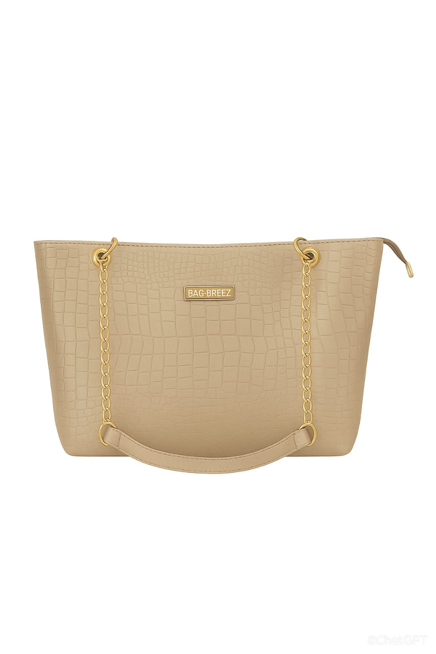 Crocodile Tote Bag with Chain Beige. Bagbreez.pk