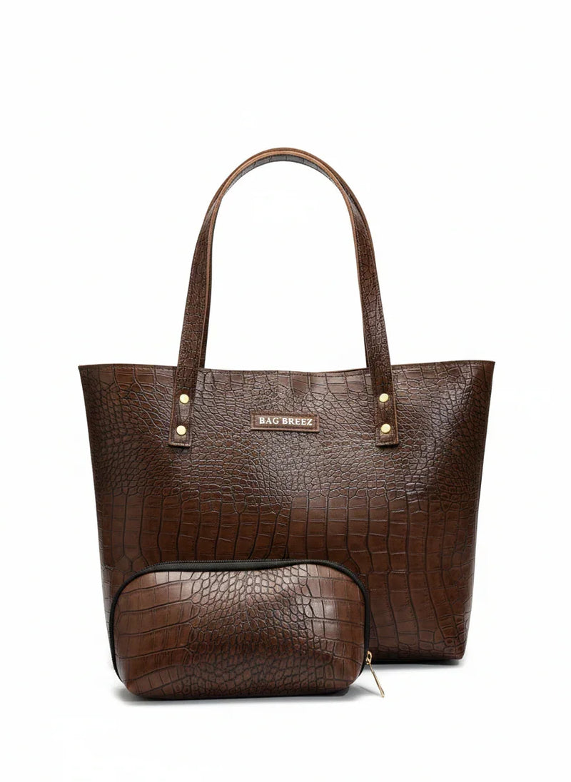 Crocodile Tote Bag Dark Brown. Bagbreez.pk