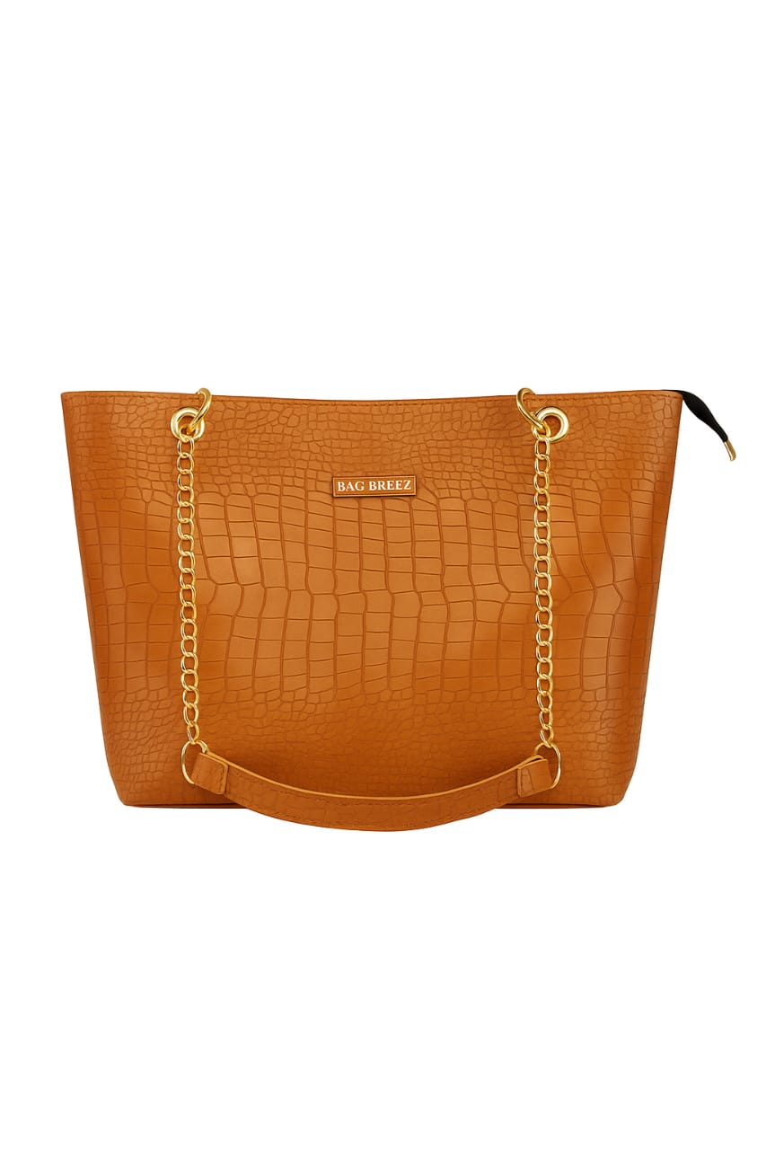 Crocodile Tote Bag Tan Brown. Bagbreez.pk