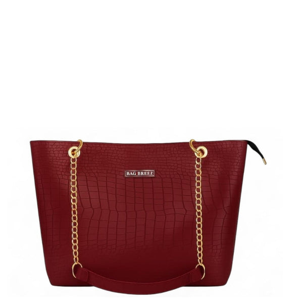 Crocodile Tote Bag with Chain Mehroon.