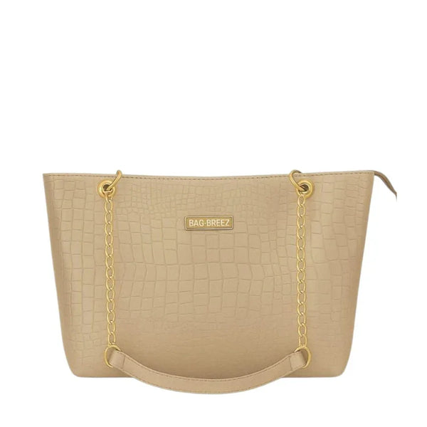 Crocodile Tote Bag with Chain Beige. Bagbreez.pk