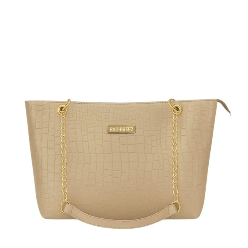 Crocodile Tote Bag with Chain Beige. Bagbreez.pk