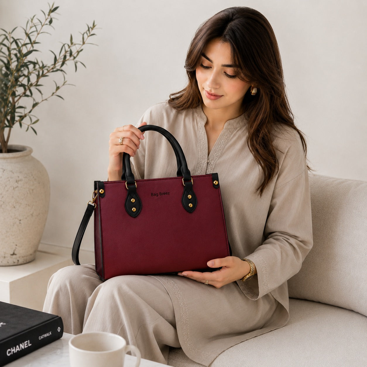 Carry Shoulder Bag Mehroon - Bagbreez.pk
