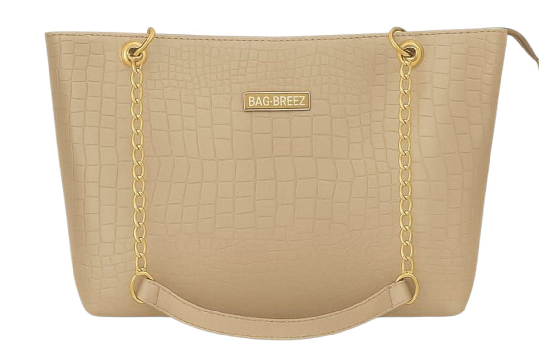Crocodile Tote Bag with Chain Beige. Bagbreez.pk