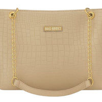 Crocodile Tote Bag with Chain Beige. Bagbreez.pk
