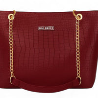 Crocodile Tote Bag with Chain Mehroon. Bagbreez.pk