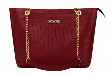 Crocodile Tote Bag with Chain Mehroon. Bagbreez.pk